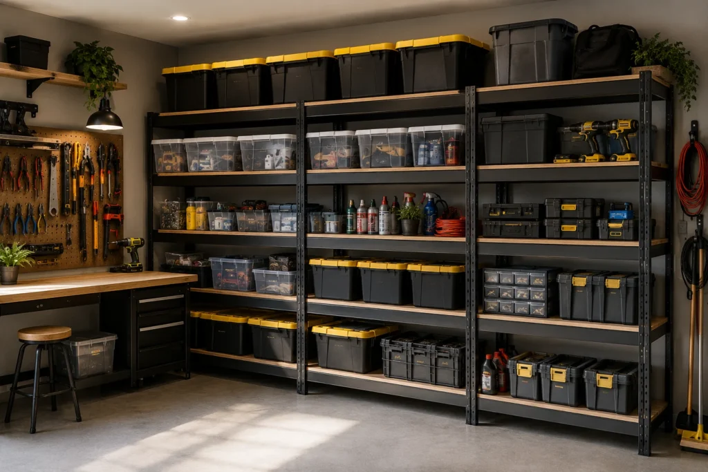 Affordable plastic garage storage bins organizing tools and small supplies