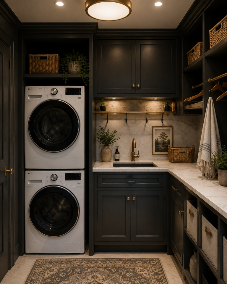 15 Tiny Laundry Rooms With Stackable Units That Look Surprisingly Stylish