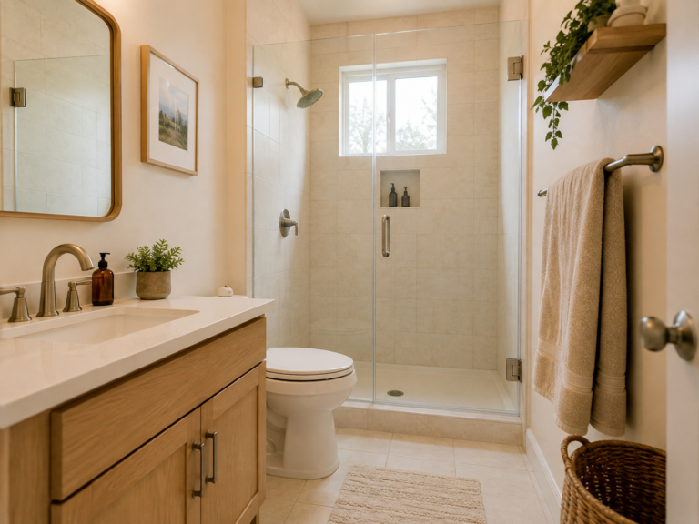 17 Small Full Bathroom Ideas That Fit a Shower, Storage & Style Into Less Space