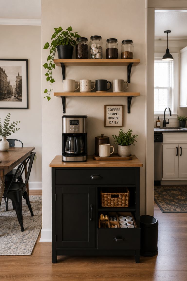17 Small Coffee Bar Ideas for Tiny Kitchens, Counters, and Awkward Corners