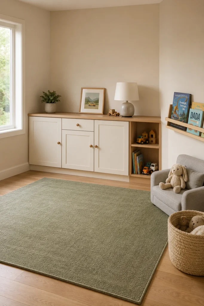 Small playroom with closed cabinets for puzzles and toy collections