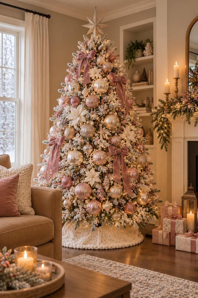 17 Flocked Christmas Trees Decorated for a Cozy Winter Look
