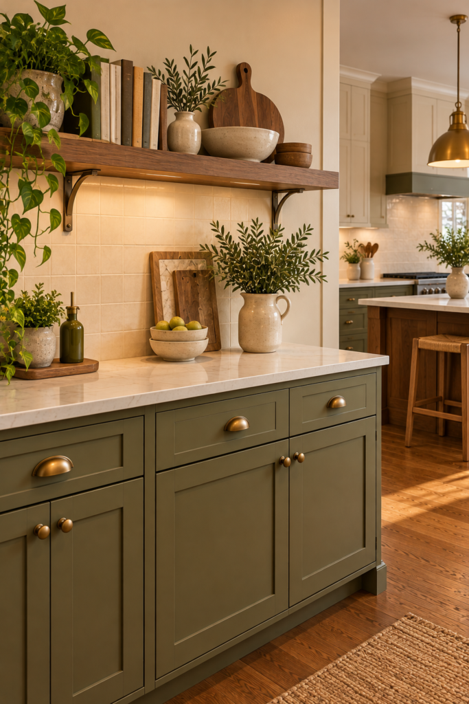 Kitchen shelf with upright and horizontally stacked cookbooks beside a small ceramic bowl.
