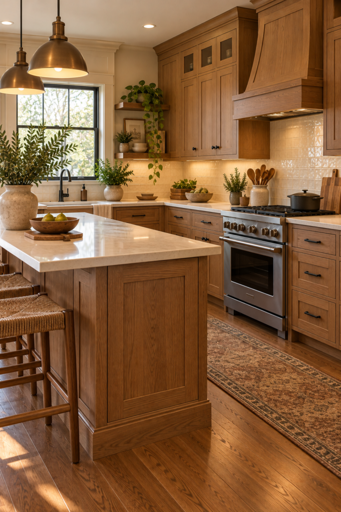 Craftsman kitchen with substantial shaker cabinets, recessed panels, and restrained traditional detailing.