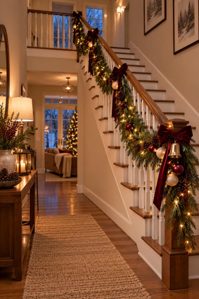16 Christmas Banister Decorations Ideas for a Festive Staircase